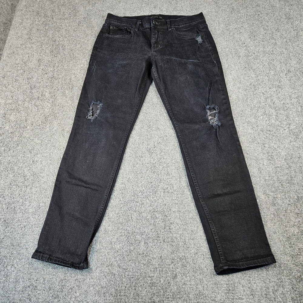 Level 99 Black Distressed Skinny Jeans Womens Actual (30x28) Ripped Denim